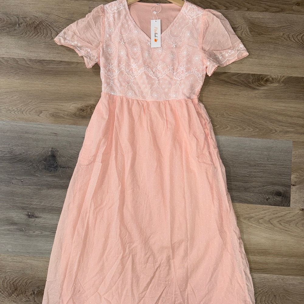Petallush Pale Pink Lace Bodice Midi Dress